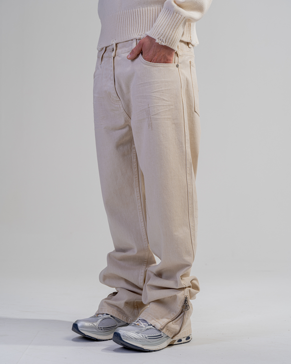 JEANS FLARE FIT CON ZIP [BEIGE]