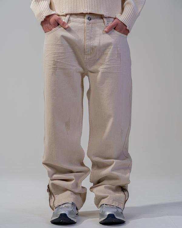 JEANS FLARE FIT CON ZIP [BEIGE]