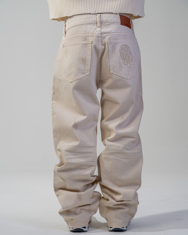 JEANS FLARE FIT CON ZIP [BEIGE]