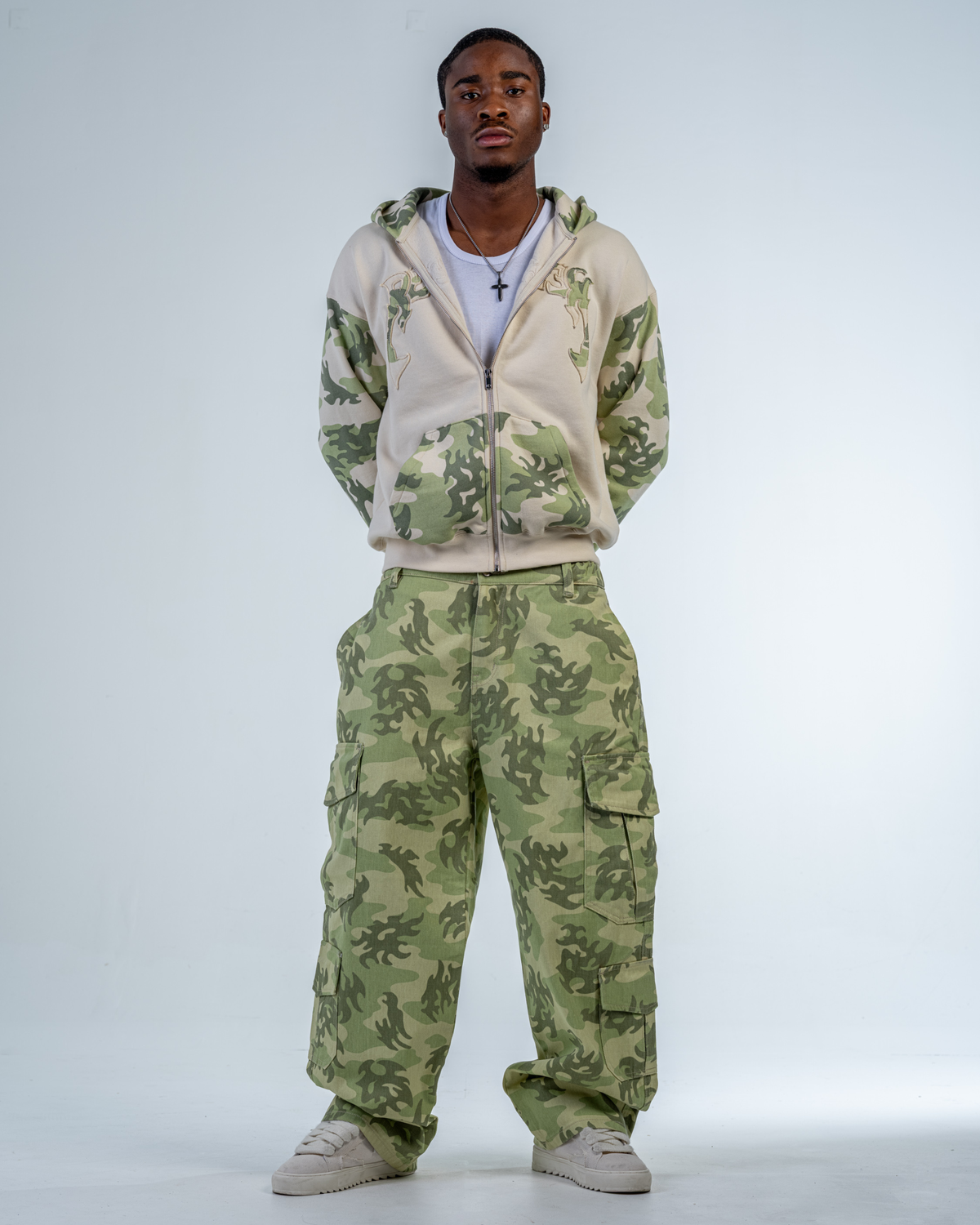 SWEAT ZIPPÉ CAMO PATCHWORK [BEIGE]