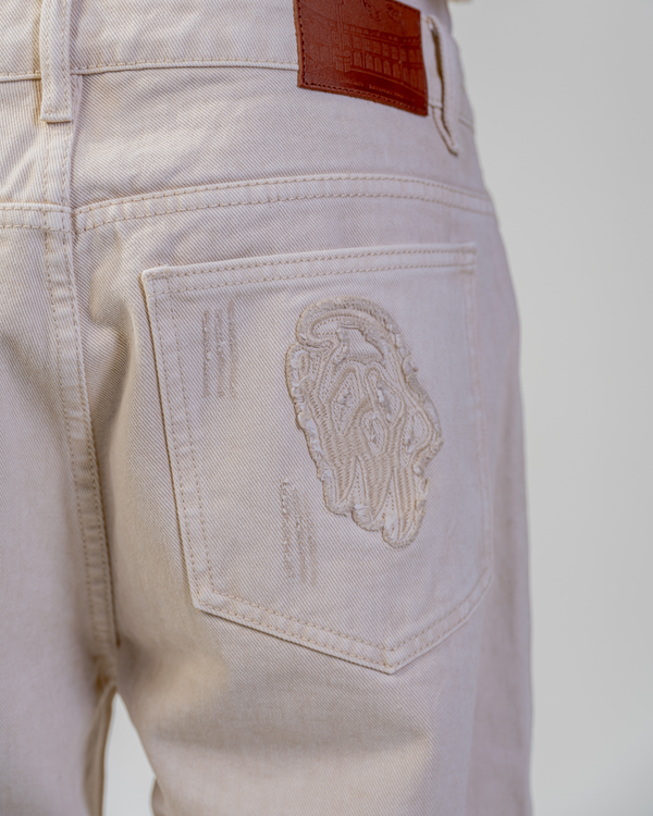 JEANS FLARE FIT CON ZIP [BEIGE]