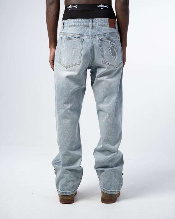 JEANS FLARE FIT CON ZIP [BLU]