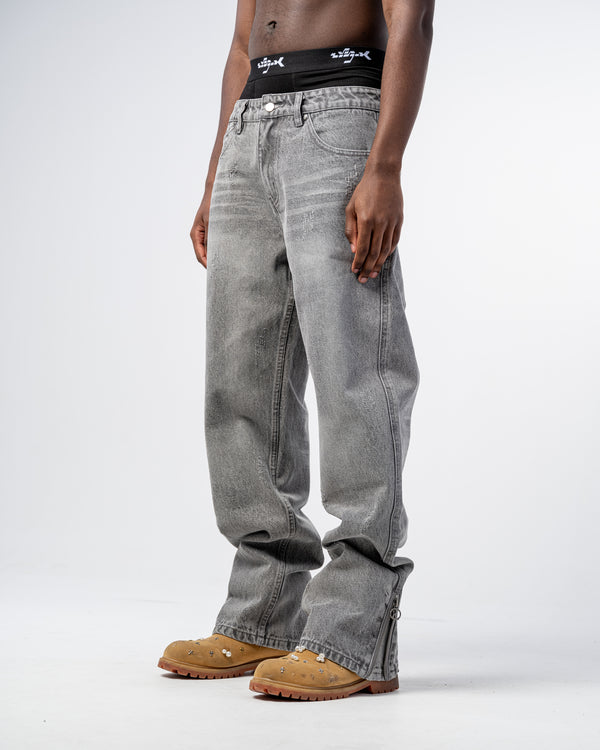 JEAN FLARE FIT ZIPPÉ [GRIS]