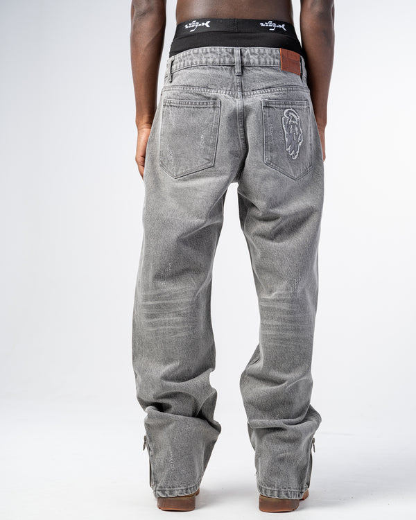 JEAN FLARE FIT ZIPPÉ [GRIS]